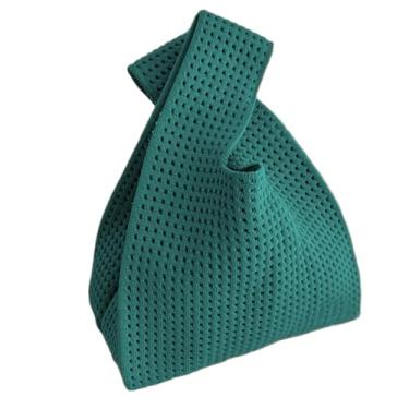 Imagem de Anopo Bolsa pequena de nó para mulheres, mini bolsa de crochê, bolsa de mão de malha sólida para viagens de praia diariamente, Verde esmeralda vazado, One Size