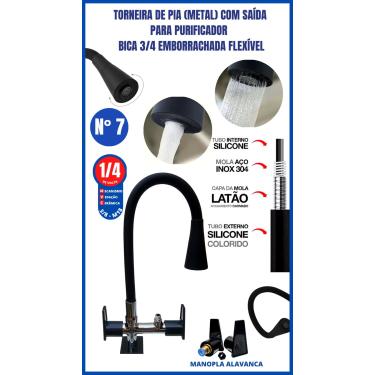 Imagem de Torneira Pia Metal Com Saída Para Purificador Bica 3/4 Emborrachada Flexível Manopla Alavanca