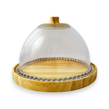 Imagem de Queijeira Artesanal Detalhe Bolinhas Vidro e Madeira Pinus - Luggari