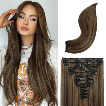Imagem de Extensões de cabelo REECHO HE005 Clip em marrom escuro de 24" com mech