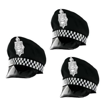 Imagem de Kit C/ 3 PÇS Boina Chapéu Quepe De Policial Preto Branco Acessório Cosplay Festas