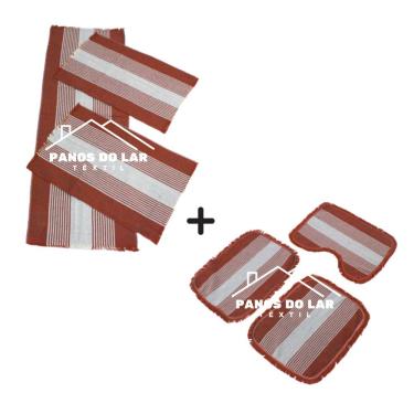 Imagem de Jogo De Banheiro + Kit Passadeira Tapete De Cozinha 3 Peças De Casa Terracota