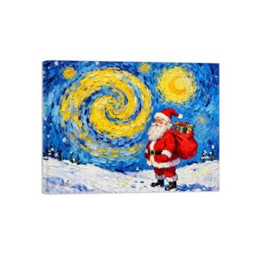 Imagem de Pinturas em tela Natal-Quadros Decoração de Parede-Noite Estrelada-Inverno Paisagens Impressões para Sala de Estar 60x80cm Tela Embrulhada