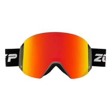 Imagem de YMTSGEQ Óculos de esqui, lentes magnéticas intercambiáveis antiembaciamento 100% proteção UV400 OTG óculos de neve para homens e mulheres (armação preta alça preta - lente vermelha profunda Revo (VLT