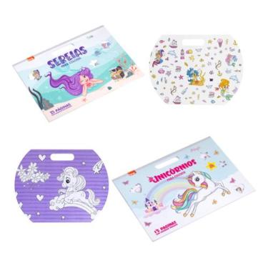 Imagem de Livro De Colorir Com Adesivos Grande Unicórnio E Sereia Dobro De Diver