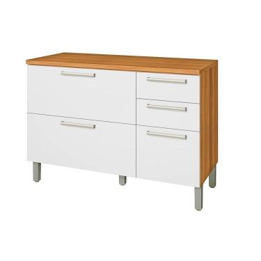 Imagem de Balcão De Cozinha Burguesa P/pia Premium 2 Portas E 3 Gavetas C/ Tampo 120cm Freijó/branco - Nesher