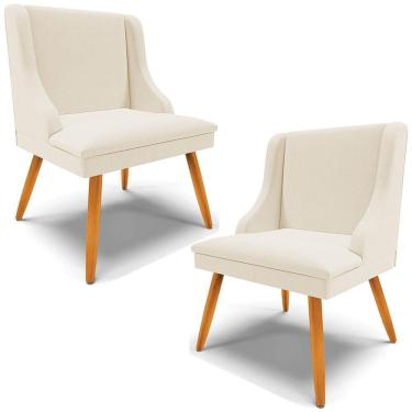 Imagem de Kit 2 Cadeiras Decorativas Sala De Jantar Pés Palito De Madeira Firenze Linho Bege/natural G19