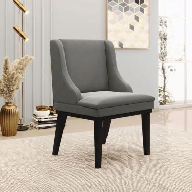 Imagem de Cadeira Decorativa Sala De Jantar Base Fixa De Madeira Firenze Suede Grafite/preto G19 - Gran Belo