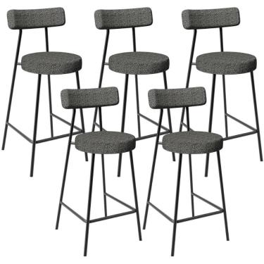 Imagem de Kit 05 Banquetas Baixa Para Cozinha Sala De Jantar Bar Bancada Milão L02 Linho Mescla Chumbo - Lyam Decor