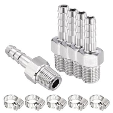 Imagem de HARFINGTON 5 peças 1/10.2 cm a 1/20.3 cm NPT macho 304 encaixe de farpa de aço inoxidável com 5 peças de braçadeira de aço inoxidável, emendador de metais para impressão 3D, compressor de ar, máquina
