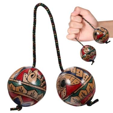 Imagem de Milisten Handprint Asalato Aslatua Kashaka Instrumento Africano Shaker Double Gourd Percussion Rhythmic Ball Cas Instrument Hand Shaker Balls