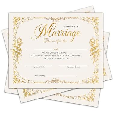 Imagem de Certificados de casamento com bordas douradas - 20 x 25 cm em branco certificado de casamento em papel certidão de casamento em branco para propostas de cerimônia de casamento - A10