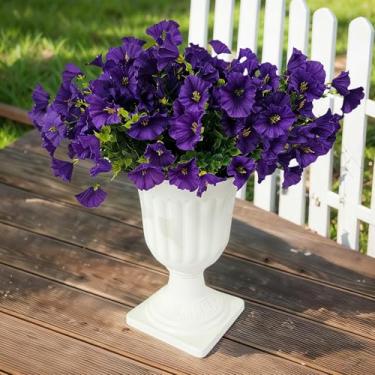 Imagem de Aisamco Flores de seda artificial para decoração ao ar livre, 12 pacotes de flores falsas, glória da manhã colorida com eucalipto, plantas falsas, vegetação, resistente a UV, para plantador de porta