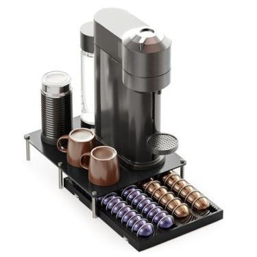 Imagem de SpaceAid Suporte de gaveta de bambu para café compatível com cápsulas Nespresso Vertuo, acessórios para estação de café, bandeja organizadora compatível com 40 cápsulas grandes ou 56 pequenas, preto