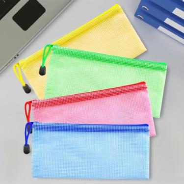 Imagem de Pacote com 4 sacos de malha com zíper A6 sacos de arquivo de plástico com zíper para escritório, viagem, material escolar, organização doméstica, armazenamento