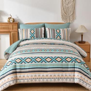 Imagem de Dinjoy Conjunto de edredom Boho King Size em uma bolsa, 7 peças, conjunto de edredom listrado asteca para outono, boêmio, conjunto completo de edredons geométricos para mulheres e homens, 224 x 264 cm