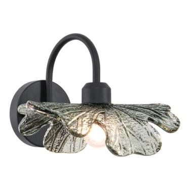 Imagem de Auwieou Luminária de parede preta para banheiro vintage soprada à mão 1 lâmpada de parede interna com sombra de vidro verde escuro luz de vaidade preta sobre espelho para quarto, corredor, sala de