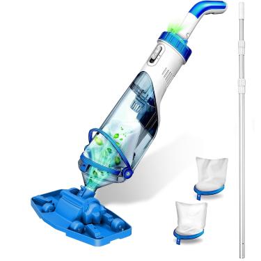 Imagem de LANCHEZ Aspirador De Piscina Sem Fio Para Piscinas Acima Do Solo, Cabeça Aspiração 11,4" Mais Larga Limpeza Eficiente, Portátil, Haste Telescópica 60", Tempo Execução 1 Hora, Ideal Enterradas, Spas