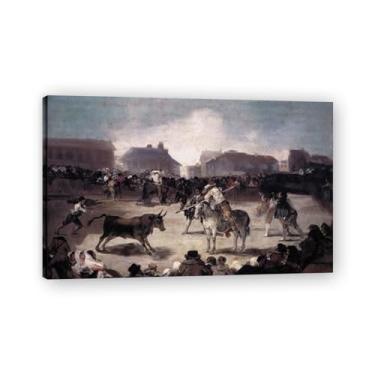 Imagem de LKXGRRSFG Impressão em tela romântica espanhola A Village BullfightFrancisco De Goya - Obra-prima do influente pintor romântico 39,9 x 64 cm sem moldura