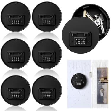 Imagem de Otoolling Pacote com 6 caixas de chave com código, caixa de armazenamento de chave portátil montada na parede, 4 dígitos, redondo, preto, cofre redefinível, código redefinível, cadeado de segurança
