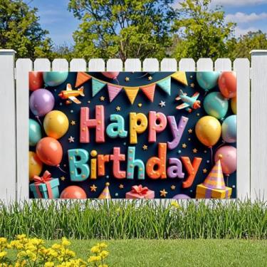 Imagem de Banner colorido de festa de aniversário com balão para decoração de fotos para decoração de interiores