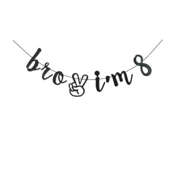 Imagem de Bro I'm 8 Banner, Placa para meninos de oito anos de idade, placa de festa de aniversário de 8 anos pendurada, suprimentos de decoração de bandeja, suprimentos pretos