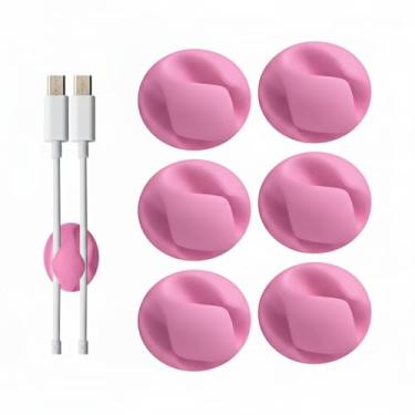 Imagem de Clipes de cabo rosa, organizador de cabos, organizadores de cabos, suporte de cabo USB, organizador de fios, clipes de cabo, 6 pacotes de tiras para mesa, carro, casa e escritório