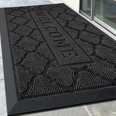Imagem de FRAMICS Capacho de borracha resistente 61 x 91 cm – antiderrapante, à prova d'água, para porta da frente externa, armadilha de sujeira de perfil baixo para todas as estações, pátio, garagem, áreas de