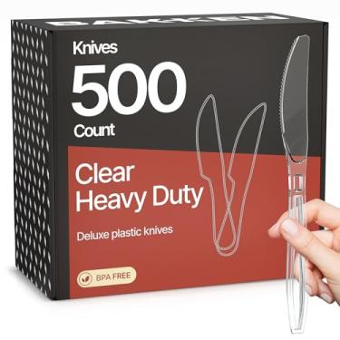 Imagem de Bakken Conjunto de talheres descartáveis com 500 facas, talheres de plástico resistente, materiais de grau alimentício sem BPA, resistentes ao calor, utensílios reutilizáveis para festas, catering