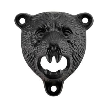 Imagem de HAIICEN Abridor de garrafa Bear Head montado na parede de ferro fundido para dentes pardos abridor de cerveja para garagem, pátio