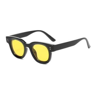 Imagem de Óculos de Sol Retrô com Armação Oval, Armação Pequena e Espessa, Estilo Feminino, Preto e Amarelo,