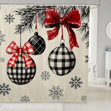 Imagem de Manfei Cortinas de chuveiro de sino de Natal, linda cortina de banheiro feminina com laço para crianças, adolescentes e adultos, cortinas de banho à prova d'água com 12 ganchos para banheira, 182 cm L