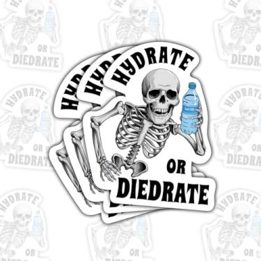 Imagem de (3 peças) Adesivo de esqueleto de caveira hidratante ou morto - Decalque de vinil engraçado Drink Some Damn Water para garrafas de água, copos, copos, laptops, capacetes, Kindle - 7,6 cm