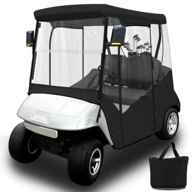 Imagem de Gabinete de carrinho de golfe para 2 passageiros para EZGO TXT e RXV com portas com zíper, Oxford 600D resistente e PVC transparente espesso, capa de chuva para carrinho de golfe com 8 ganchos à prova