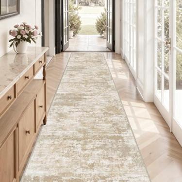 Imagem de TTelephant Tapetes de cozinha ultra antiderrapantes 6 x 30 cm, lavável, abstrato, resistente a rasgos e manchas, sem pelos, corredores leves para entrada, corredor, passarela, cabeceira, entrada, bege