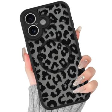 Imagem de BITOBE Capa magnética para iPhone 17 [compatível com MagSafe] Capa protetora fina com estampa de leopardo fofa para mulheres e meninas (poliuretano termoplástico) macio, translúcido, preto