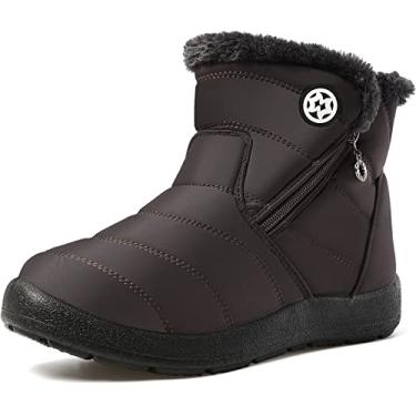 Imagem de Botas femininas forradas com pele para inverno botas de neve botas de cano curto botas impermeáveis para uso ao ar livre confortáveis sapatos femininos, Coffee, 10