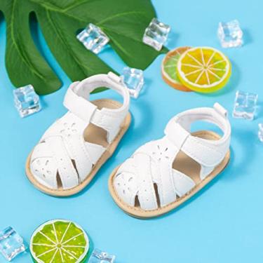 Imagem de Sandálias infantis para bebês meninas meninos conforto verão ao ar livre sapatos de praia recém-nascidos pré-andador sola de borracha antiderrapante primeira caminhada sapatos, Branco, 12-18 Months