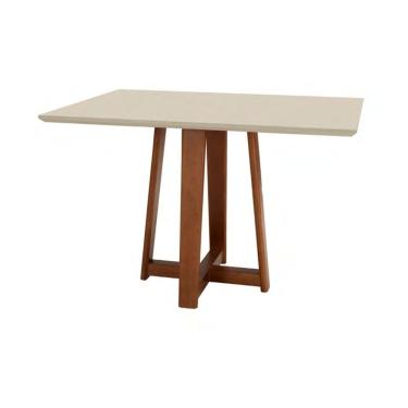 Imagem de Mesa Delta Cor Freijó E Fendi Para 4 Lugares Retangular 1,4x0,90 Madeira Maciça E Tampo De Vidro