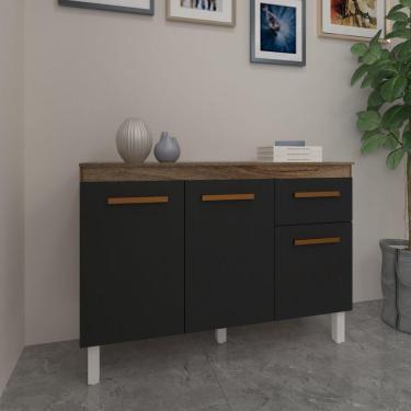 Imagem de Balcão De Cozinha 3 Portas 2 Gavetas Armário Multiuso Vivian Savana Preto