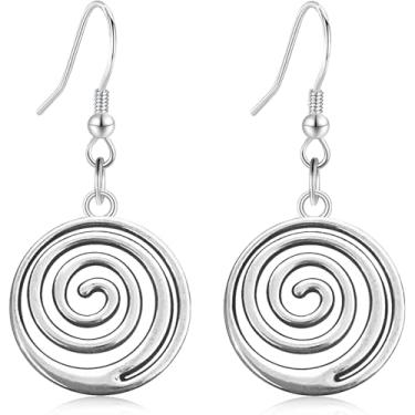 Imagem de unixmoment Brincos femininos boêmios, vintage, prata, espiral, redondo, com contas de madeira, Large, Metal, Sem pedra preciosa