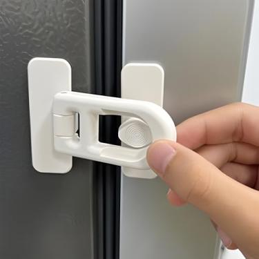 Imagem de Fechaduras de segurança para portas de geladeira fechaduras de ABS autoadesivas para móveis de armário branco 7,8 * 5,8 * 2 cm