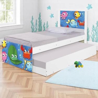 Imagem de Bicama Juvenil Com Cabeceira Adesivada Fundo Do Mar Peixinhos