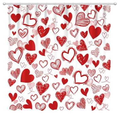 Imagem de Fitumiw Cortina de chuveiro com corações de amor dos namorados 182,88 cm x 182,88 cm vermelho corações doces decoração de casa de banho romântico conjunto de cortinas de banheira com 12 ganchos