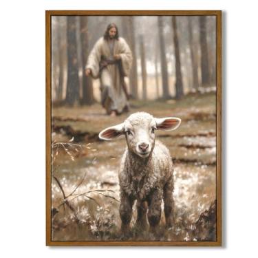 Imagem de Arte de parede cristã emoldurada 12 × 16 polegadas Jesus deixa as 99 ovelhas arte de parede decoração de arte em tela Jesus pintura imagens para parede religiosa cristã decoração de parede