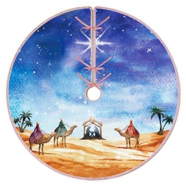 Imagem de Lengues Saia vintage para árvore de Natal de inverno, 121 cm, estrela de presépio de Jesus Cristão, saias de árvore de Natal, tapete para decoração de casa, decoração de casa