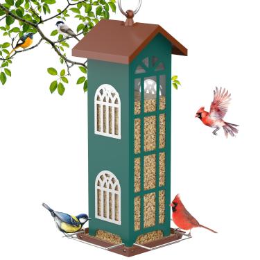 Imagem de Alimentador de pássaros de metal para pendurar ao ar livre, à prova d'água e à prova de ferrugem, fácil de limpar, alimentadores de pássaros selvagens que atraem chapins, pintassilgos, cardeais