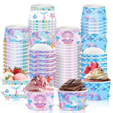 Imagem de LANCU 60 tigelas de sorvete, tigelas de papel sereia, 227 g, copos descartáveis de sorvete, copos de lanche, a granel, tema sereia, suprimentos para lembrancinhas de festa