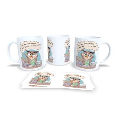 Imagem de Caneca de Café com Coruja Rabugenta, Porcelana Branca, Design Divertido com Texto em Português, Presente para Amantes de Café (18995)