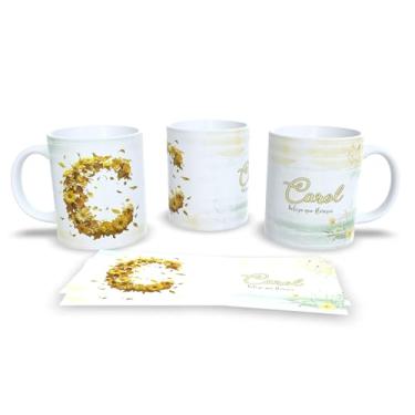 Imagem de Caneca Personalizada com Flores Douradas, Cerâmica Branca, 325ml, Decorativa com Nome Alice e Frase Beleza que Floresce (c)